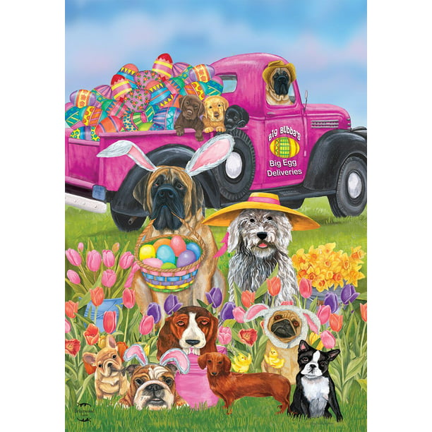 Easter Dogs Holiday Humor Garden Flag Decorated Eggs Briar wood Lane 